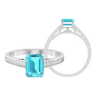 6X8 MM Emerald Cut Shaped Swiss Blue Topaz Solitaire with Diamond Side Stone Ring Swiss Blue Topaz - ( AAA ) - Quality - Rosec Jewels