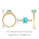 6X8 MM Emerald Cut Shaped Swiss Blue Topaz Solitaire with Diamond Side Stone Ring Swiss Blue Topaz - ( AAA ) - Quality - Rosec Jewels