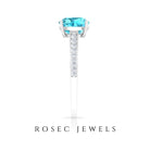 8.5 MM Cushion Cut Swiss Blue Topaz Solitaire with Diamond Side Stone Ring Swiss Blue Topaz - ( AAA ) - Quality - Rosec Jewels