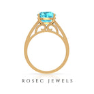 8.5 MM Cushion Cut Swiss Blue Topaz Solitaire with Diamond Side Stone Ring Swiss Blue Topaz - ( AAA ) - Quality - Rosec Jewels