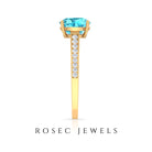 8.5 MM Cushion Cut Swiss Blue Topaz Solitaire with Diamond Side Stone Ring Swiss Blue Topaz - ( AAA ) - Quality - Rosec Jewels