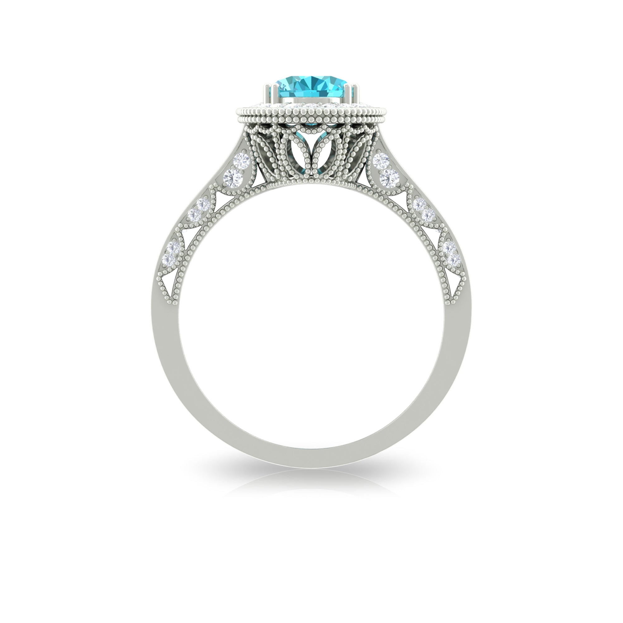 2 CT Vintage Engagement Ring with Swiss Blue Topaz and Diamond Swiss Blue Topaz - ( AAA ) - Quality - Rosec Jewels