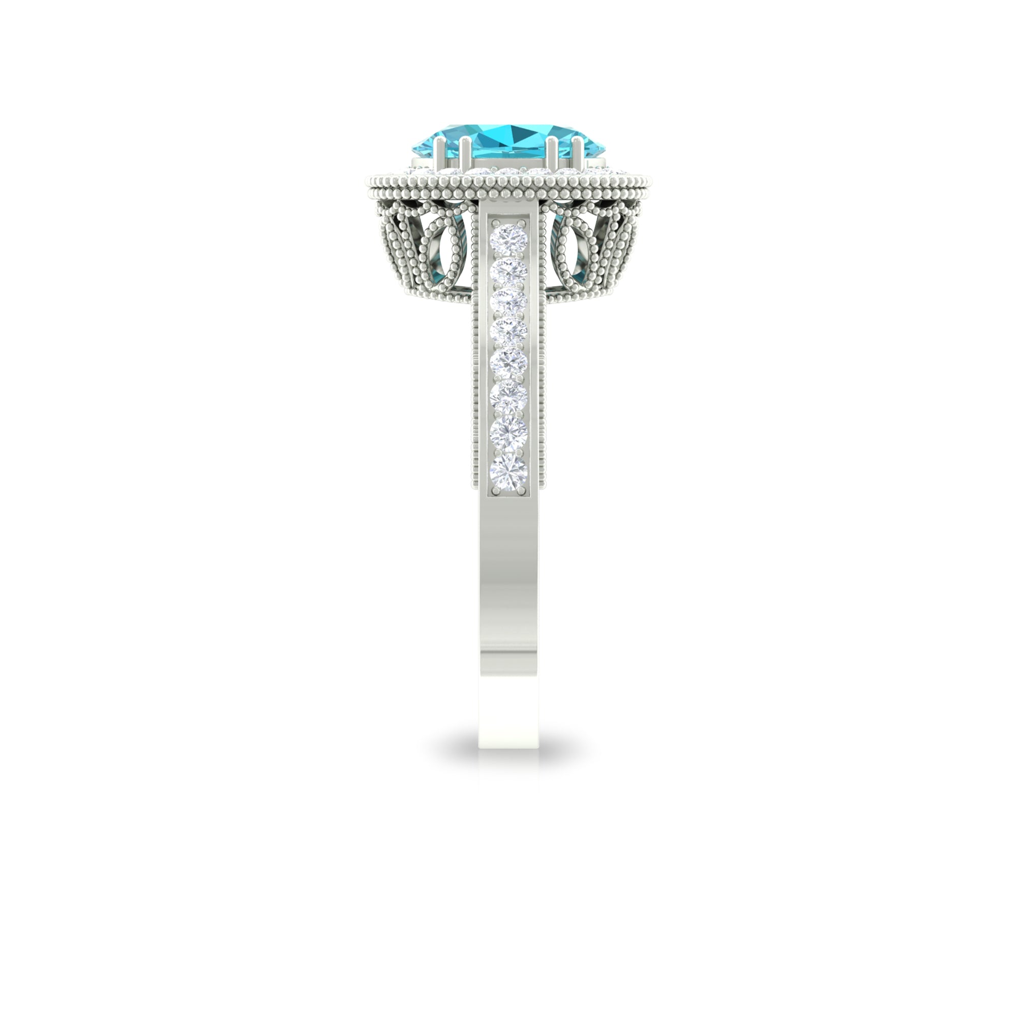 2 CT Vintage Engagement Ring with Swiss Blue Topaz and Diamond Swiss Blue Topaz - ( AAA ) - Quality - Rosec Jewels