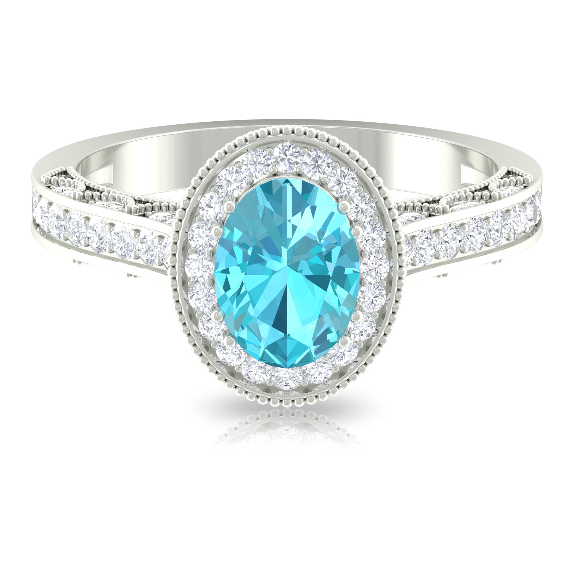 2 CT Vintage Engagement Ring with Swiss Blue Topaz and Diamond Swiss Blue Topaz - ( AAA ) - Quality - Rosec Jewels