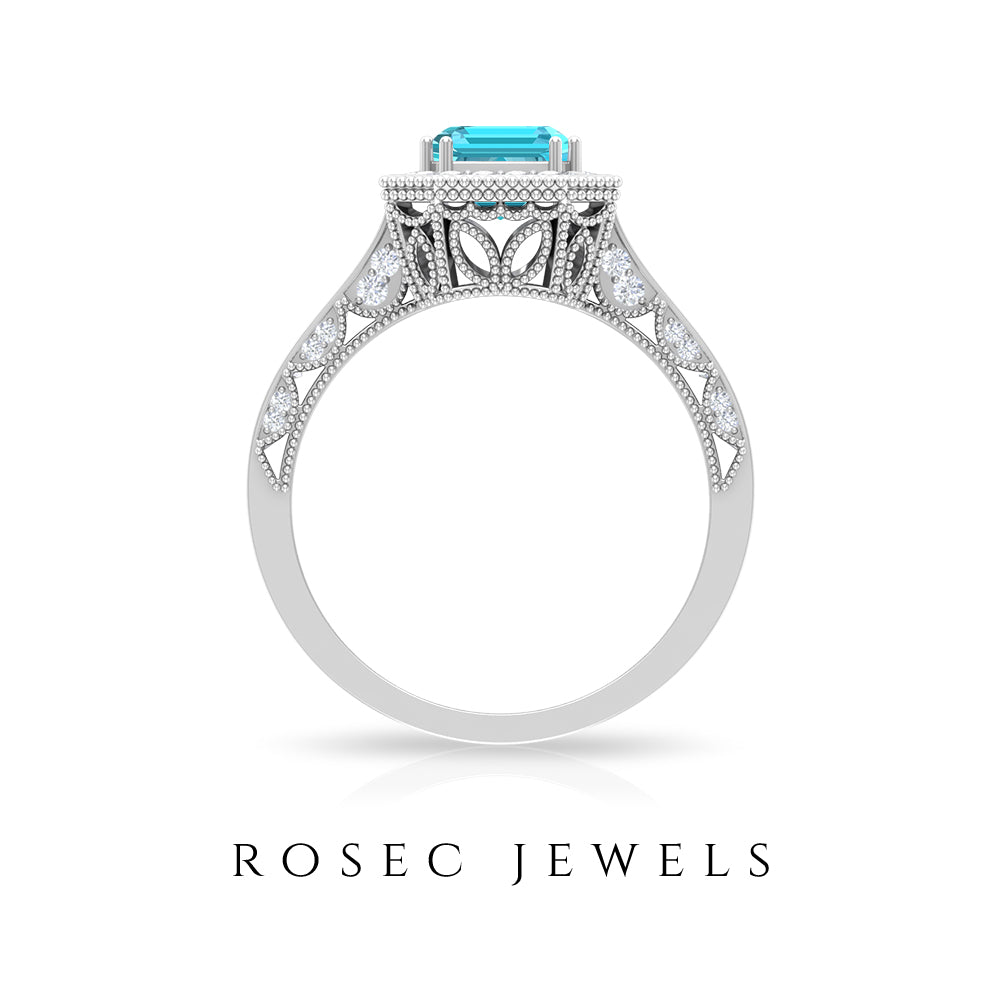 2.75 CT Swiss Blue Topaz Vintage Engagement Ring with Moissanite Swiss Blue Topaz - ( AAA ) - Quality - Rosec Jewels