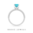 Milgrain Detailed Swiss Blue Topaz Solitaire Ring with Diamond Swiss Blue Topaz - ( AAA ) - Quality - Rosec Jewels