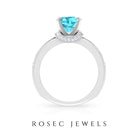 Cushion Cut Swiss Blue Topaz Solitaire Ring with Diamond Accents and Milgrain Details Swiss Blue Topaz - ( AAA ) - Quality - Rosec Jewels