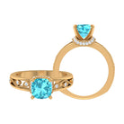 Cushion Cut Swiss Blue Topaz Solitaire Ring with Diamond Accents and Milgrain Details Swiss Blue Topaz - ( AAA ) - Quality - Rosec Jewels