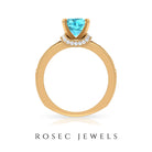 Cushion Cut Swiss Blue Topaz Solitaire Ring with Diamond Accents and Milgrain Details Swiss Blue Topaz - ( AAA ) - Quality - Rosec Jewels