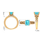 Swiss Blue Topaz Solitaire Ring with Diamond Accent and Milgrain Details Swiss Blue Topaz - ( AAA ) - Quality - Rosec Jewels