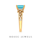 Swiss Blue Topaz Solitaire Ring with Diamond Accent and Milgrain Details Swiss Blue Topaz - ( AAA ) - Quality - Rosec Jewels