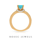 Swiss Blue Topaz Solitaire Ring with Diamond Accent and Milgrain Details Swiss Blue Topaz - ( AAA ) - Quality - Rosec Jewels