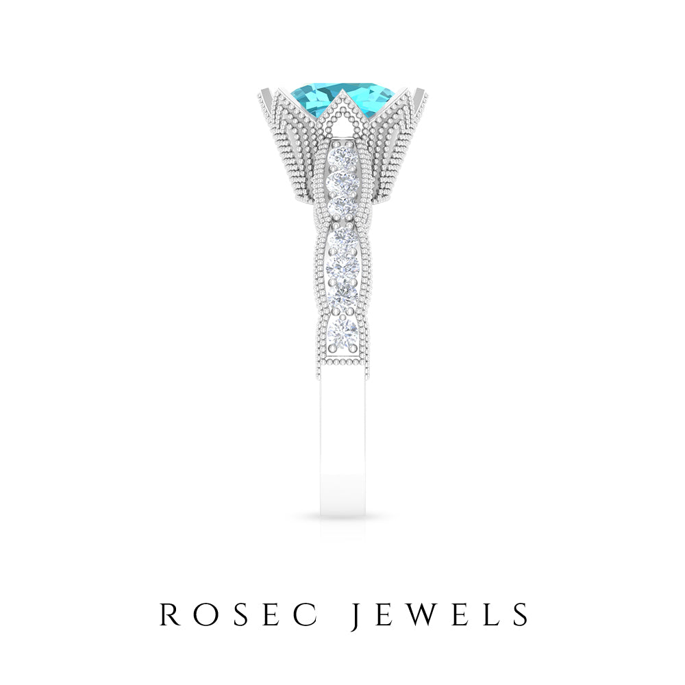 2.50 CT Swiss Blue Topaz and Diamond Vintage Engagement Ring Swiss Blue Topaz - ( AAA ) - Quality - Rosec Jewels