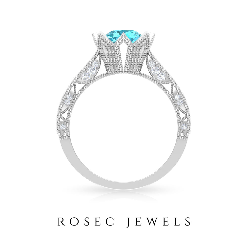 2.50 CT Swiss Blue Topaz and Diamond Vintage Engagement Ring Swiss Blue Topaz - ( AAA ) - Quality - Rosec Jewels