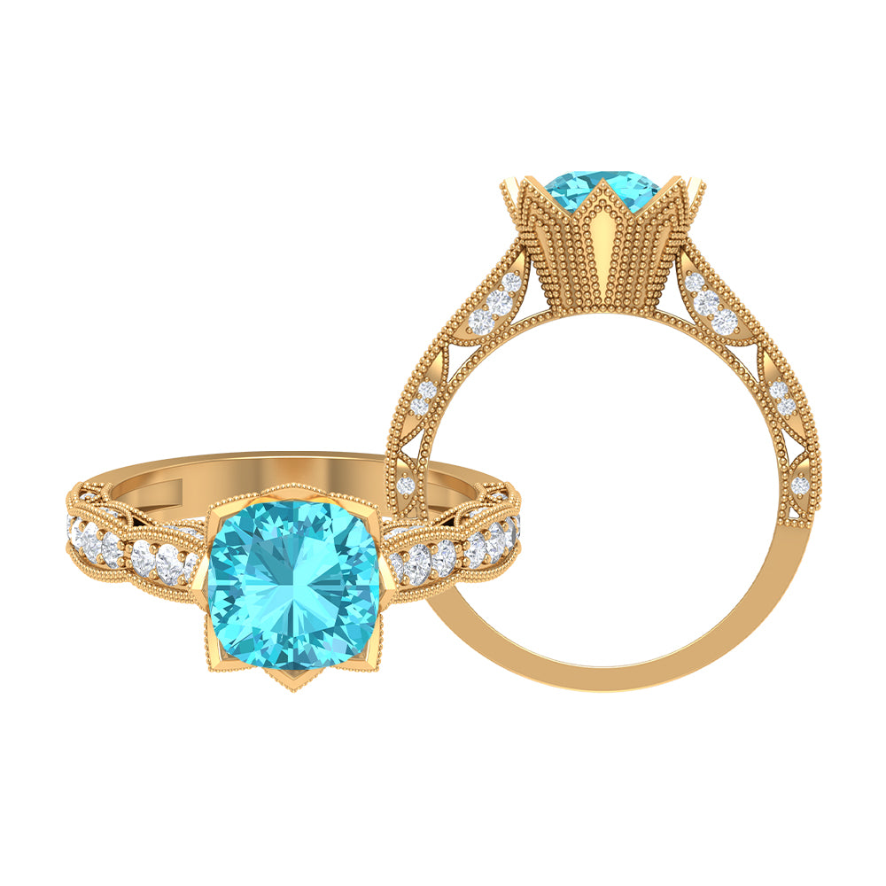 2.50 CT Swiss Blue Topaz and Diamond Vintage Engagement Ring Swiss Blue Topaz - ( AAA ) - Quality - Rosec Jewels