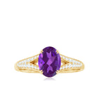 1.25 CT Split Shank Oval Amethyst Solitaire Engagement Ring with Diamond Amethyst - ( AAA ) - Quality - Rosec Jewels