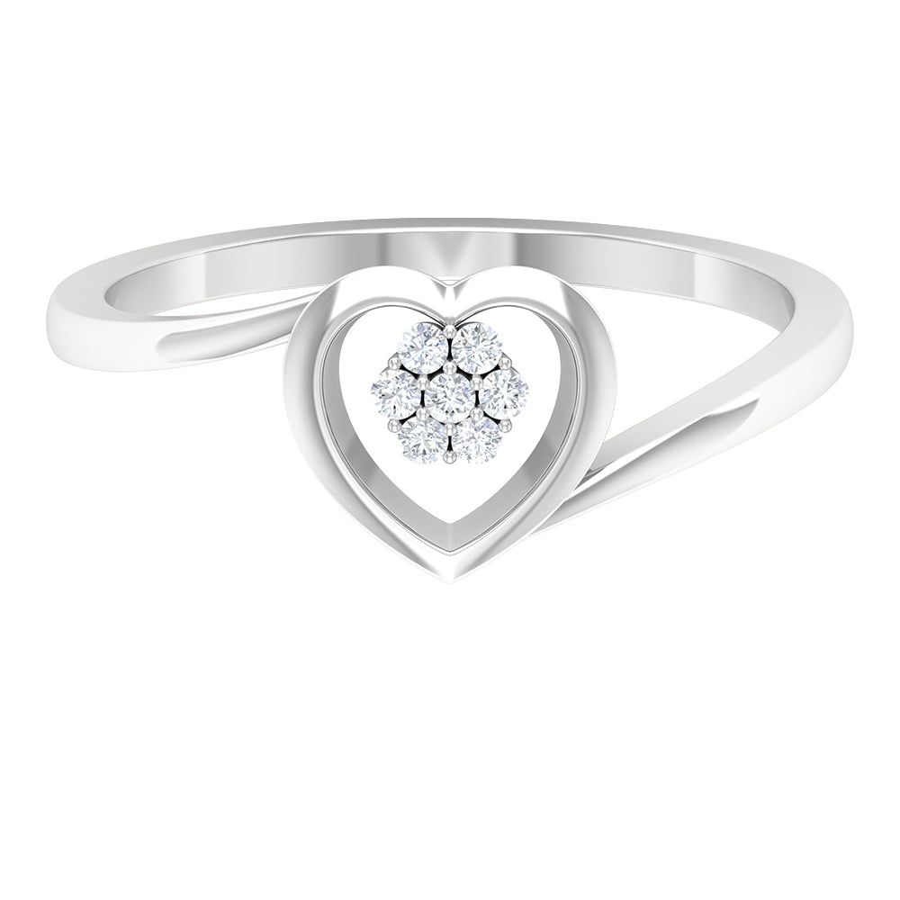 Gold Heart Bypass Ring with Diamond Cluster Diamond - ( HI-SI ) - Color and Clarity - Rosec Jewels