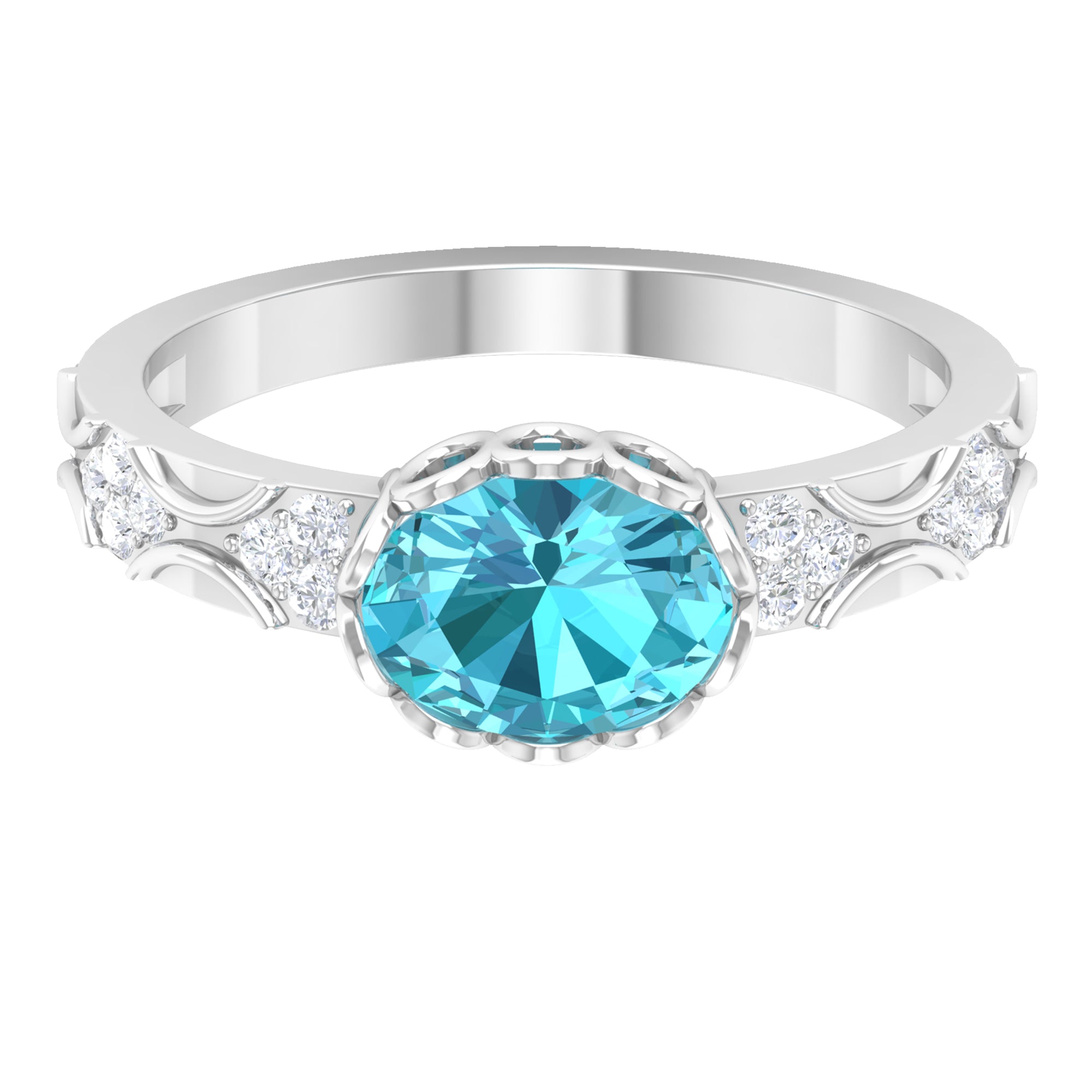 Solitaire Engagement Band Ring with 2 CT Swiss Blue Topaz and Diamond Swiss Blue Topaz - ( AAA ) - Quality - Rosec Jewels