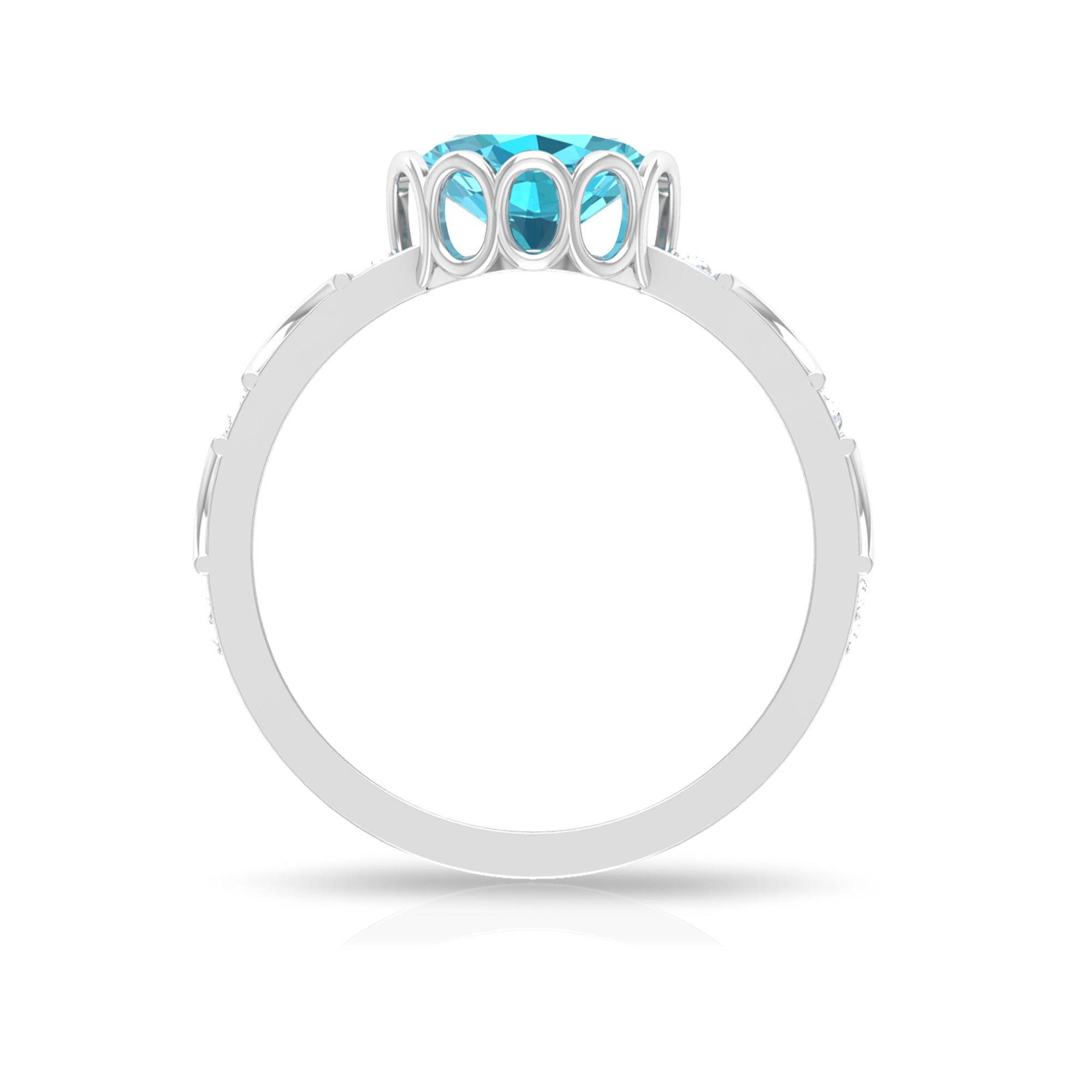 Solitaire Engagement Band Ring with 2 CT Swiss Blue Topaz and Diamond Swiss Blue Topaz - ( AAA ) - Quality - Rosec Jewels