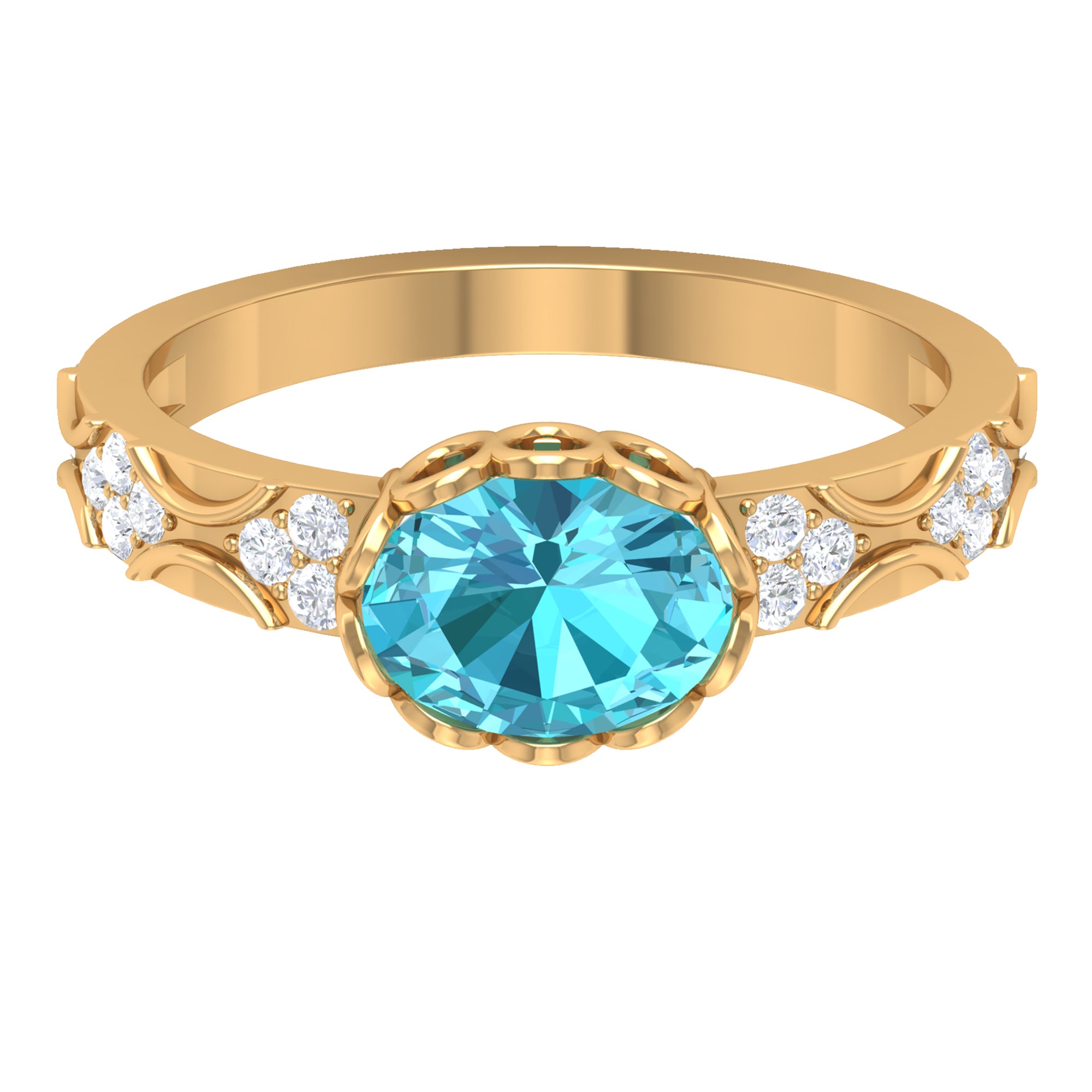 Solitaire Engagement Band Ring with 2 CT Swiss Blue Topaz and Diamond Swiss Blue Topaz - ( AAA ) - Quality - Rosec Jewels