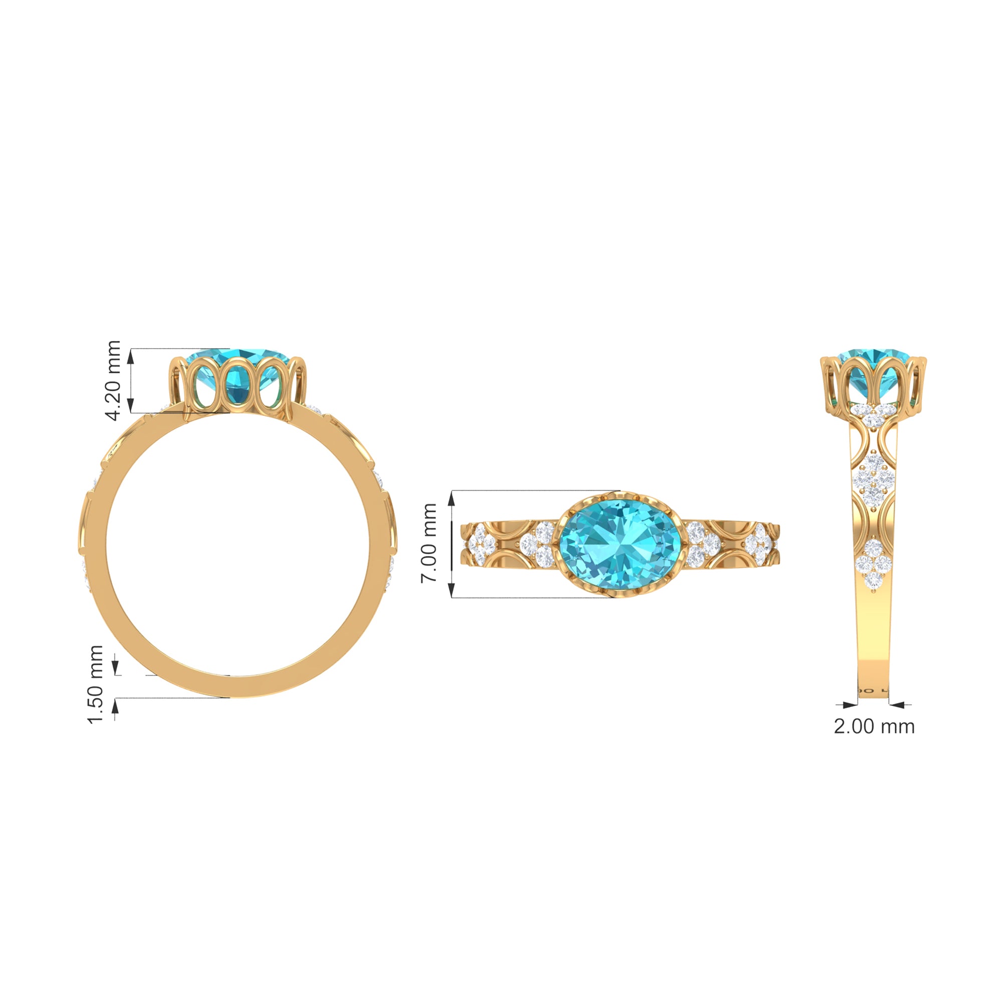 Solitaire Engagement Band Ring with 2 CT Swiss Blue Topaz and Diamond Swiss Blue Topaz - ( AAA ) - Quality - Rosec Jewels