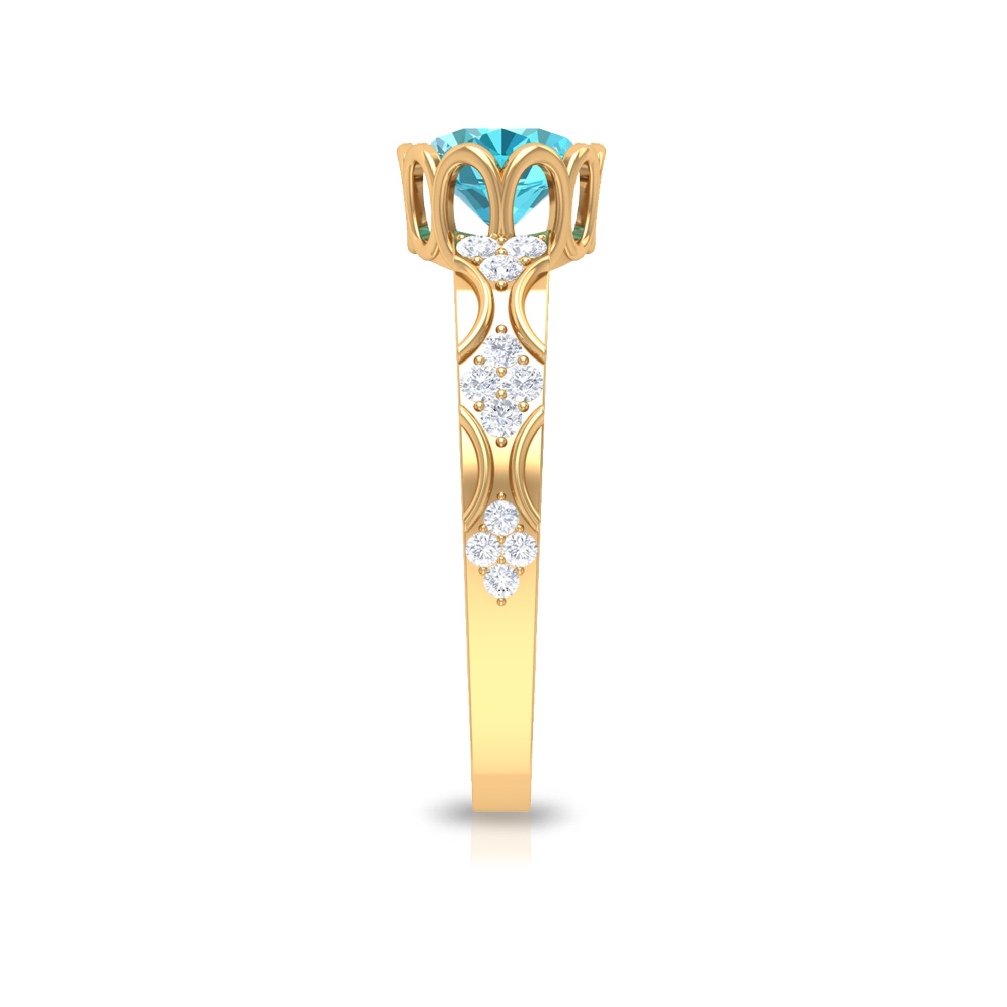 Solitaire Engagement Band Ring with 2 CT Swiss Blue Topaz and Diamond Swiss Blue Topaz - ( AAA ) - Quality - Rosec Jewels