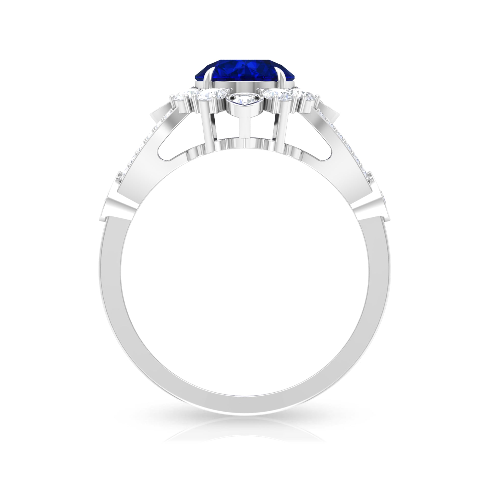 2.50 CT Vintage Inspired Created Blue Sapphire Ring with Zircon Accent Lab Created Blue Sapphire - ( AAAA ) - Quality - Rosec Jewels