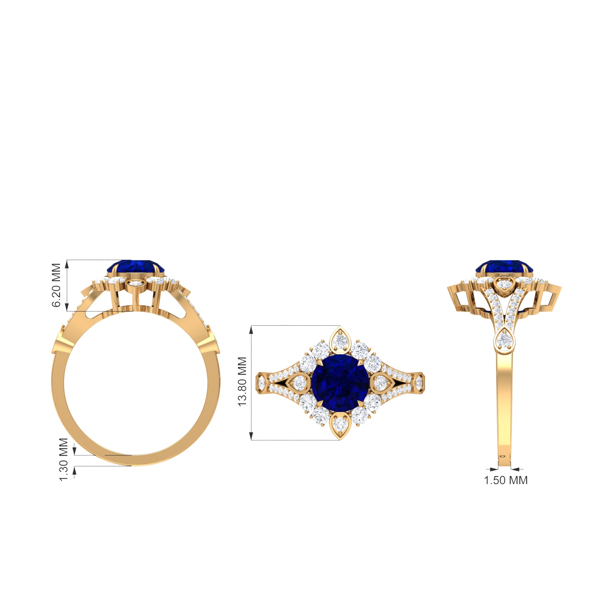 2.50 CT Vintage Inspired Created Blue Sapphire Ring with Zircon Accent Lab Created Blue Sapphire - ( AAAA ) - Quality - Rosec Jewels