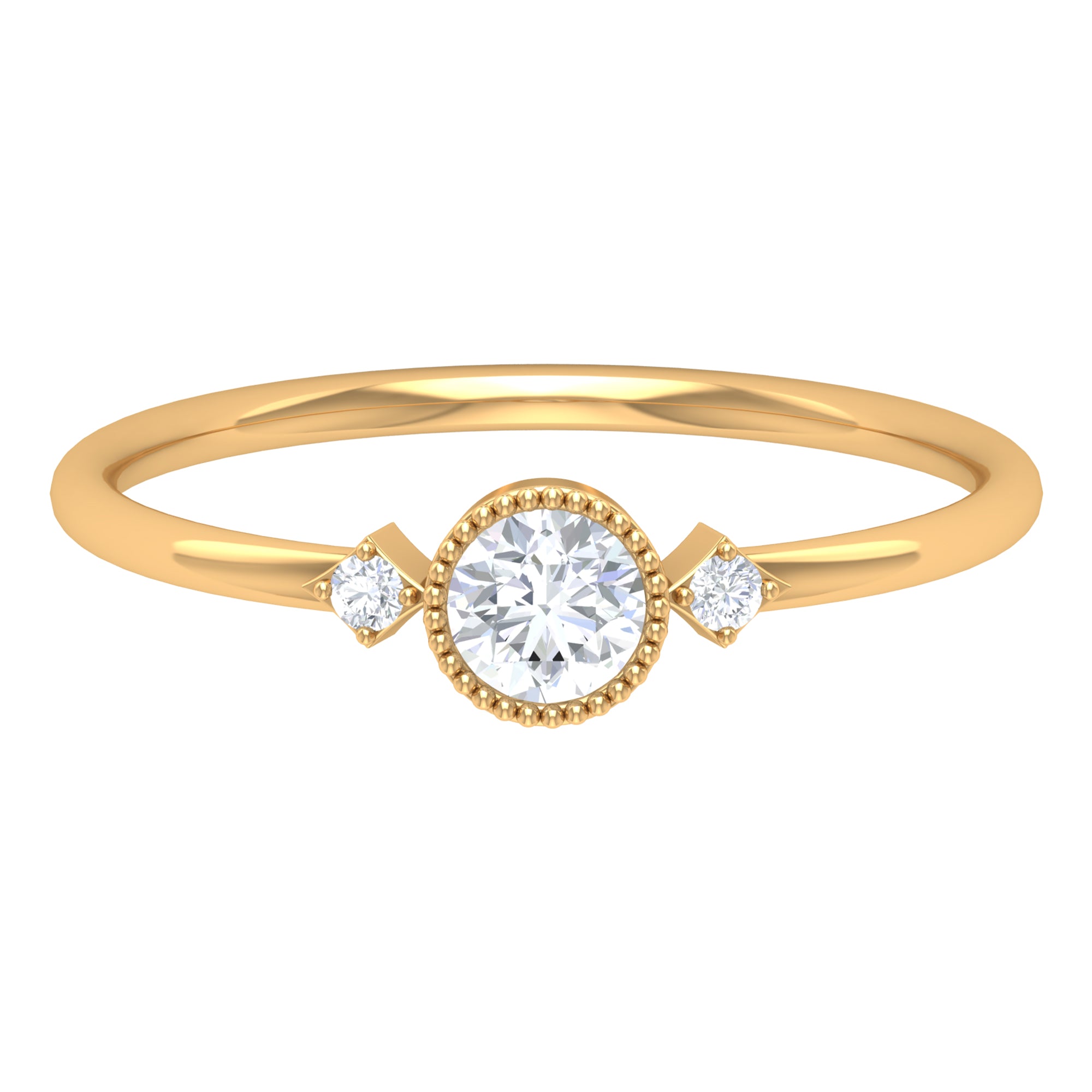 1/4 CT Solitaire Diamond Ring in Beaded Bezel Setting Diamond - ( HI-SI ) - Color and Clarity - Rosec Jewels