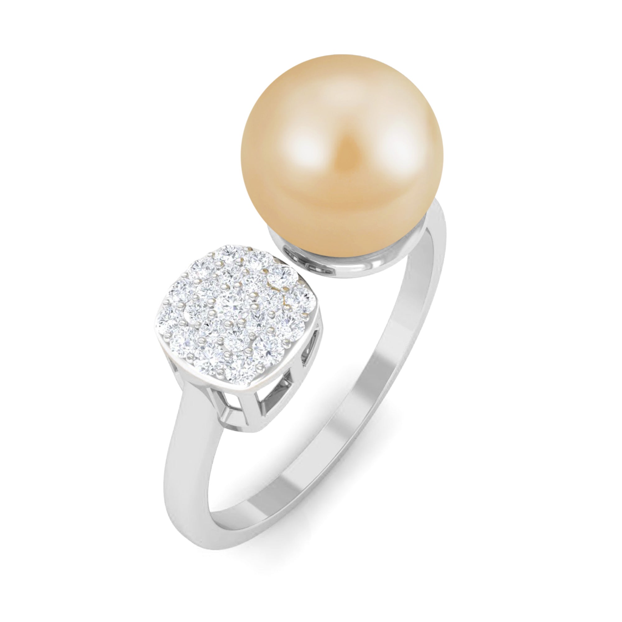 Golden South Sea Pearl and Diamond Cuff Engagement Ring South Sea Pearl - ( AAA ) - Quality - Rosec Jewels