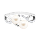 Genuine Freshwater Pearl Toi Et Moi Crossover Ring with Diamond Freshwater Pearl - ( AAA ) - Quality - Rosec Jewels