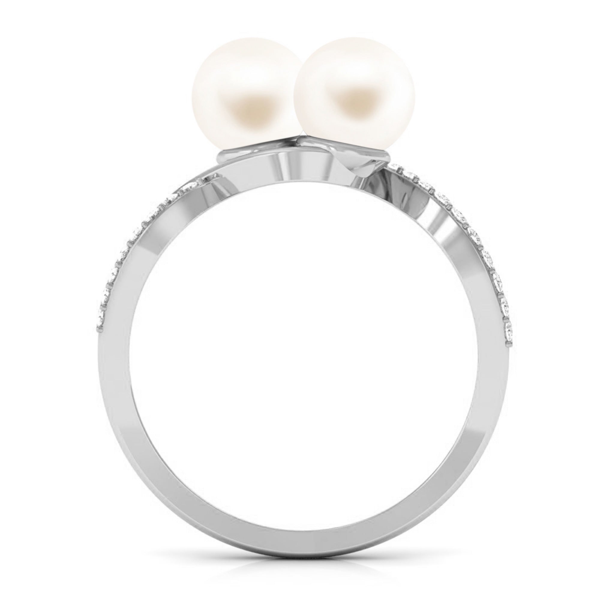 Genuine Freshwater Pearl Toi Et Moi Crossover Ring with Diamond Freshwater Pearl - ( AAA ) - Quality - Rosec Jewels