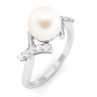 Freshwater Pearl Solitaire Crossover Engagement Ring with Diamond Freshwater Pearl - ( AAA ) - Quality - Rosec Jewels