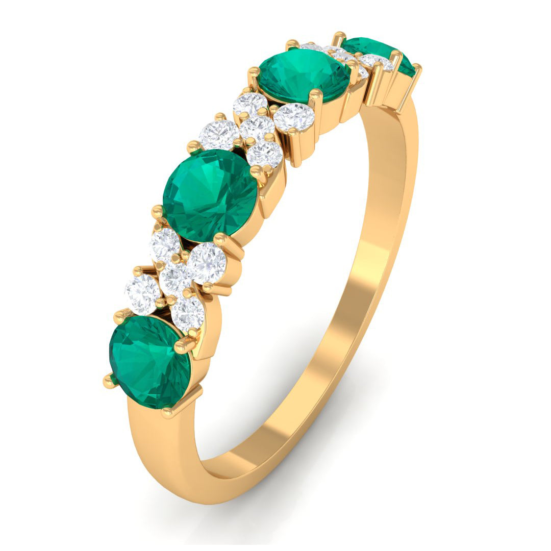 1 CT Elegant Emerald and Diamond Half Eternity Ring Emerald - ( AAA ) - Quality - Rosec Jewels