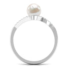 Freshwater Pearl Solitaire Bypass Engagement Ring with Diamond Accent Freshwater Pearl - ( AAA ) - Quality - Rosec Jewels