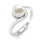 Freshwater Pearl Solitaire Bypass Engagement Ring with Diamond Accent Freshwater Pearl - ( AAA ) - Quality - Rosec Jewels