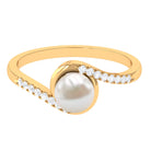 Freshwater Pearl Solitaire Bypass Engagement Ring with Diamond Accent Freshwater Pearl - ( AAA ) - Quality - Rosec Jewels