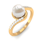 Freshwater Pearl Solitaire Bypass Engagement Ring with Diamond Accent Freshwater Pearl - ( AAA ) - Quality - Rosec Jewels