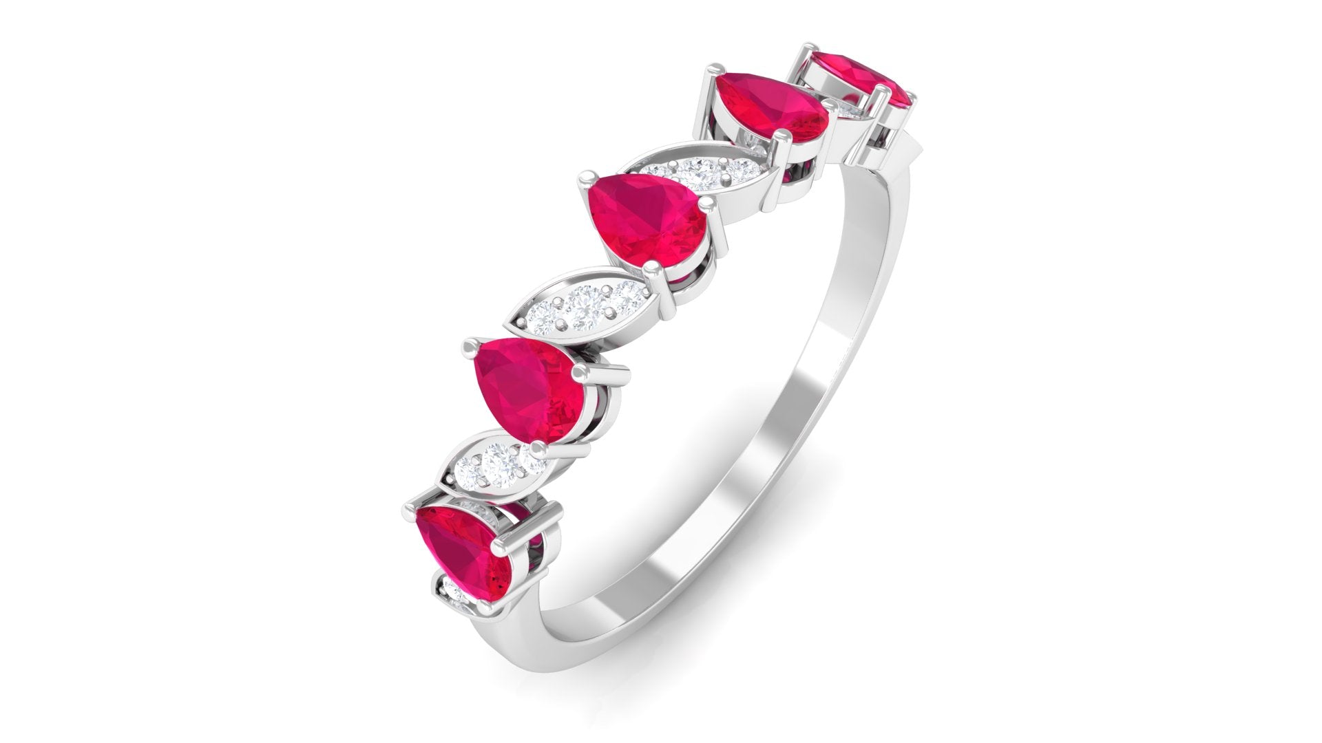 1.25 CT Pear Ruby Half Eternity Band Ring with Diamond Ruby - ( AAA ) - Quality - Rosec Jewels