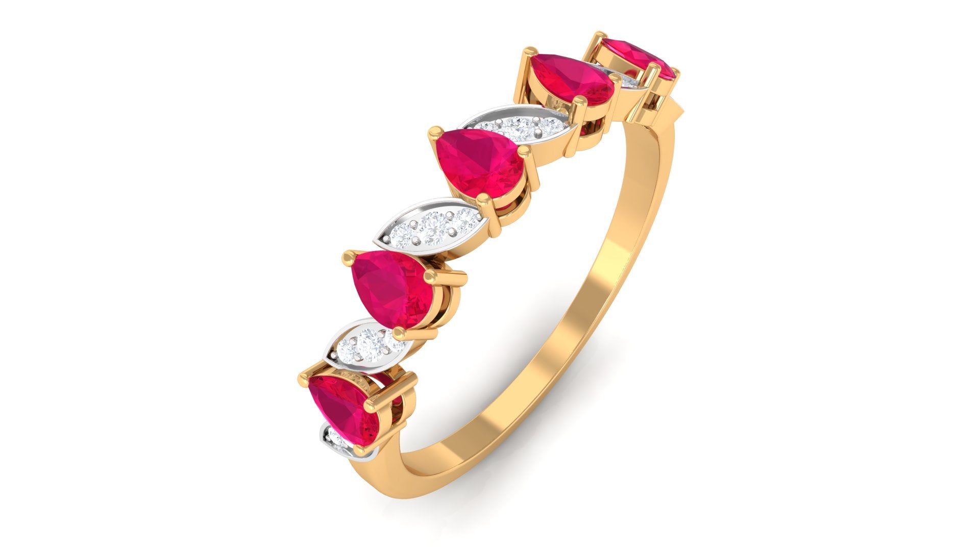 1.25 CT Pear Ruby Half Eternity Band Ring with Diamond Ruby - ( AAA ) - Quality - Rosec Jewels