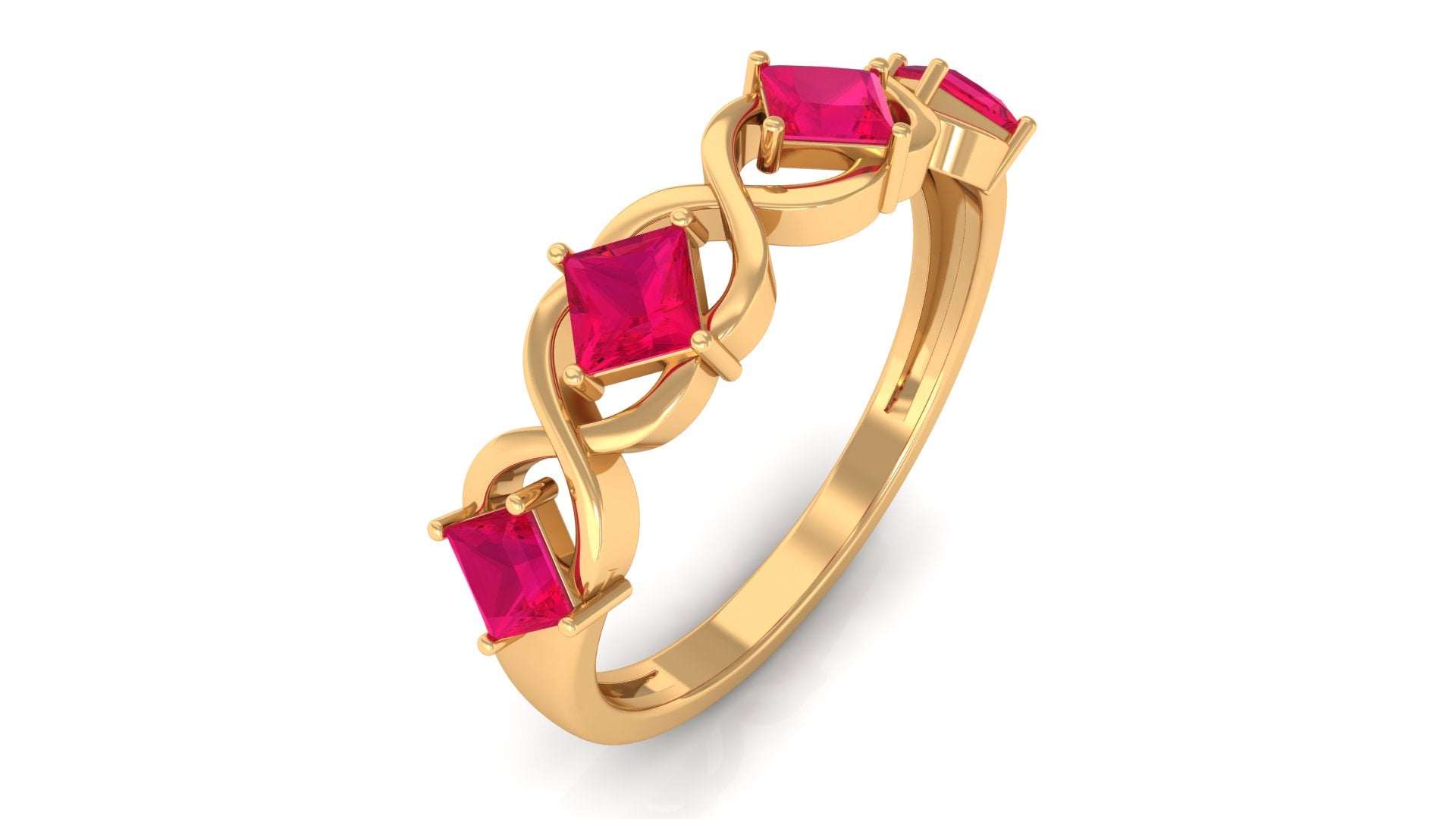 3/4 Carat Ruby Princess Half Eternity Band in Gold Ruby - ( AAA ) - Quality - Rosec Jewels