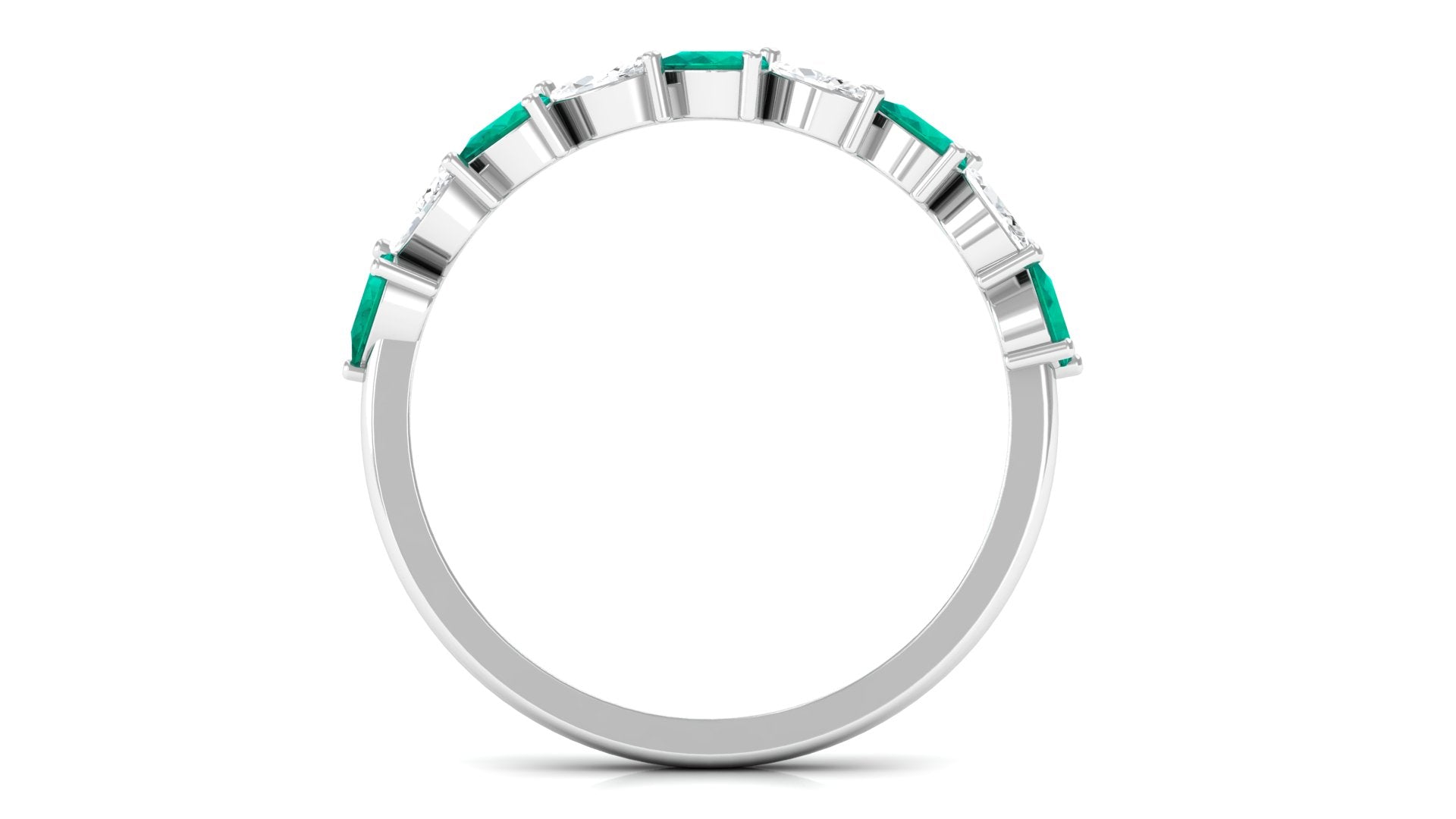 Emerald and Moissanite Half Eternity Ring in Prong Setting Emerald - ( AAA ) - Quality - Rosec Jewels