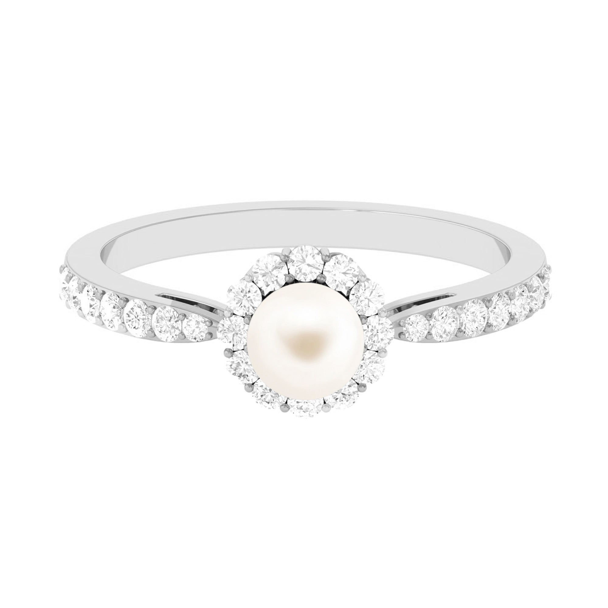 2.75 CT Classic Freshwater Pearl Promise Ring with Diamond Halo Freshwater Pearl - ( AAA ) - Quality - Rosec Jewels