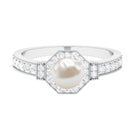 3 CT Freshwater Pearl Antique Beaded Ring with Diamond Halo Freshwater Pearl - ( AAA ) - Quality - Rosec Jewels