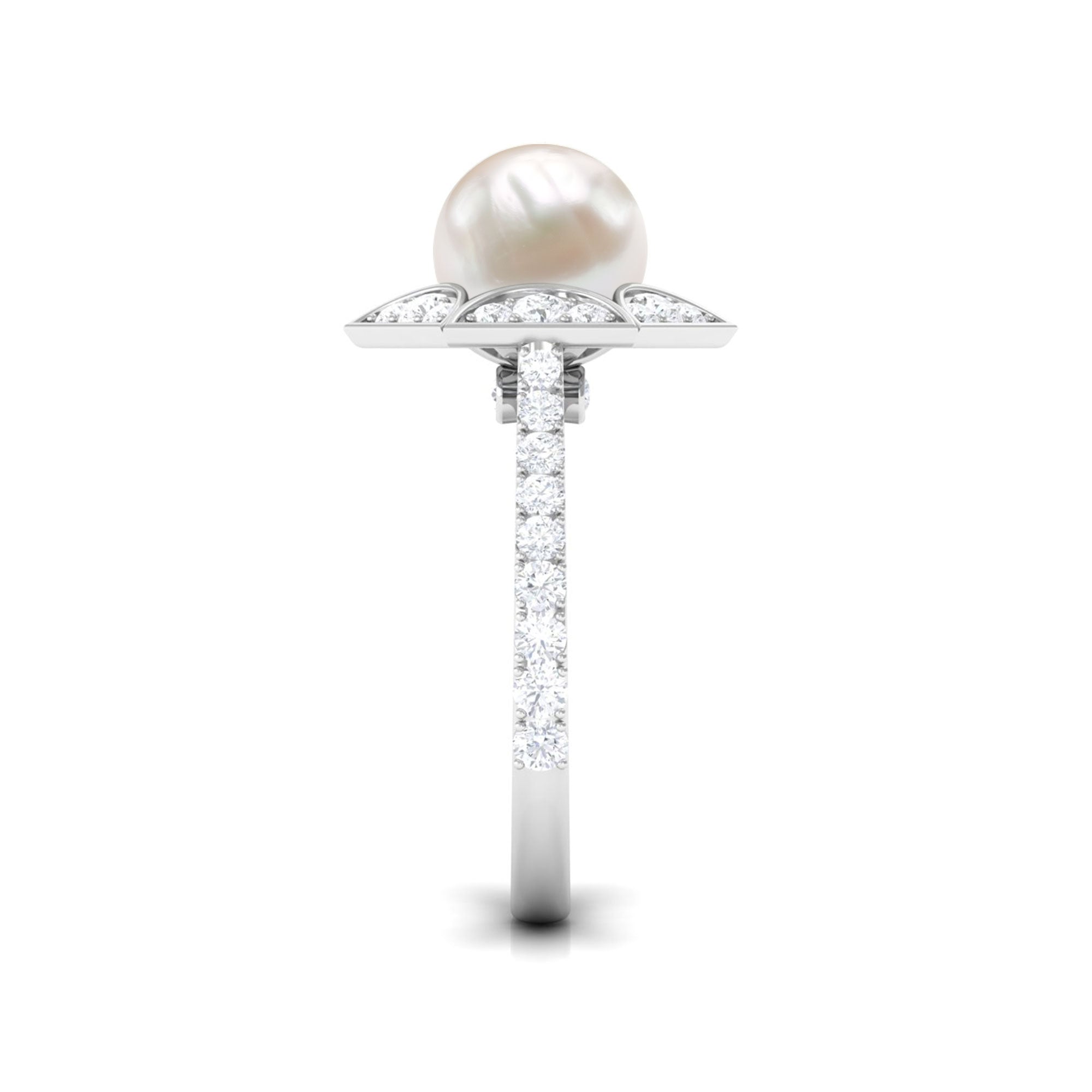 2.50 CT Freshwater White Pearl and Diamond Statement Ring Freshwater Pearl - ( AAA ) - Quality - Rosec Jewels