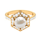 2.50 CT Freshwater White Pearl and Diamond Statement Ring Freshwater Pearl - ( AAA ) - Quality - Rosec Jewels