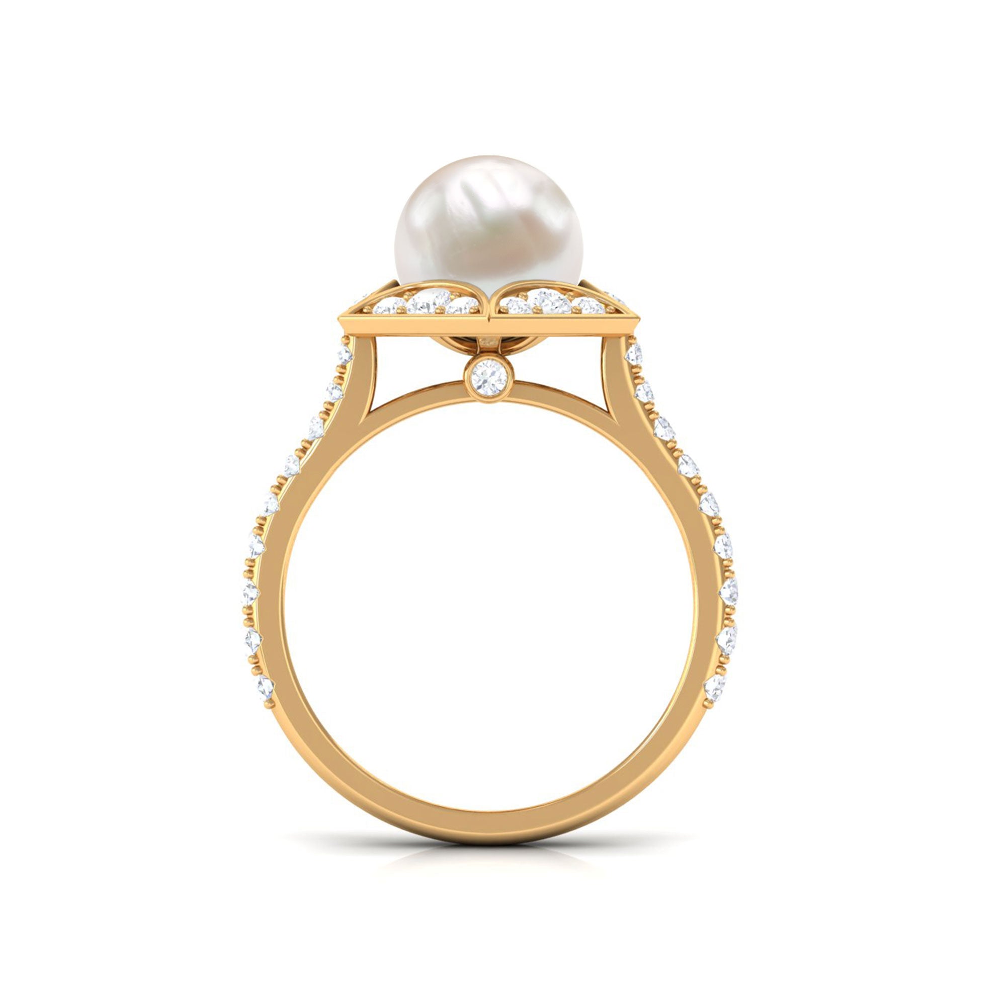 2.50 CT Freshwater White Pearl and Diamond Statement Ring Freshwater Pearl - ( AAA ) - Quality - Rosec Jewels