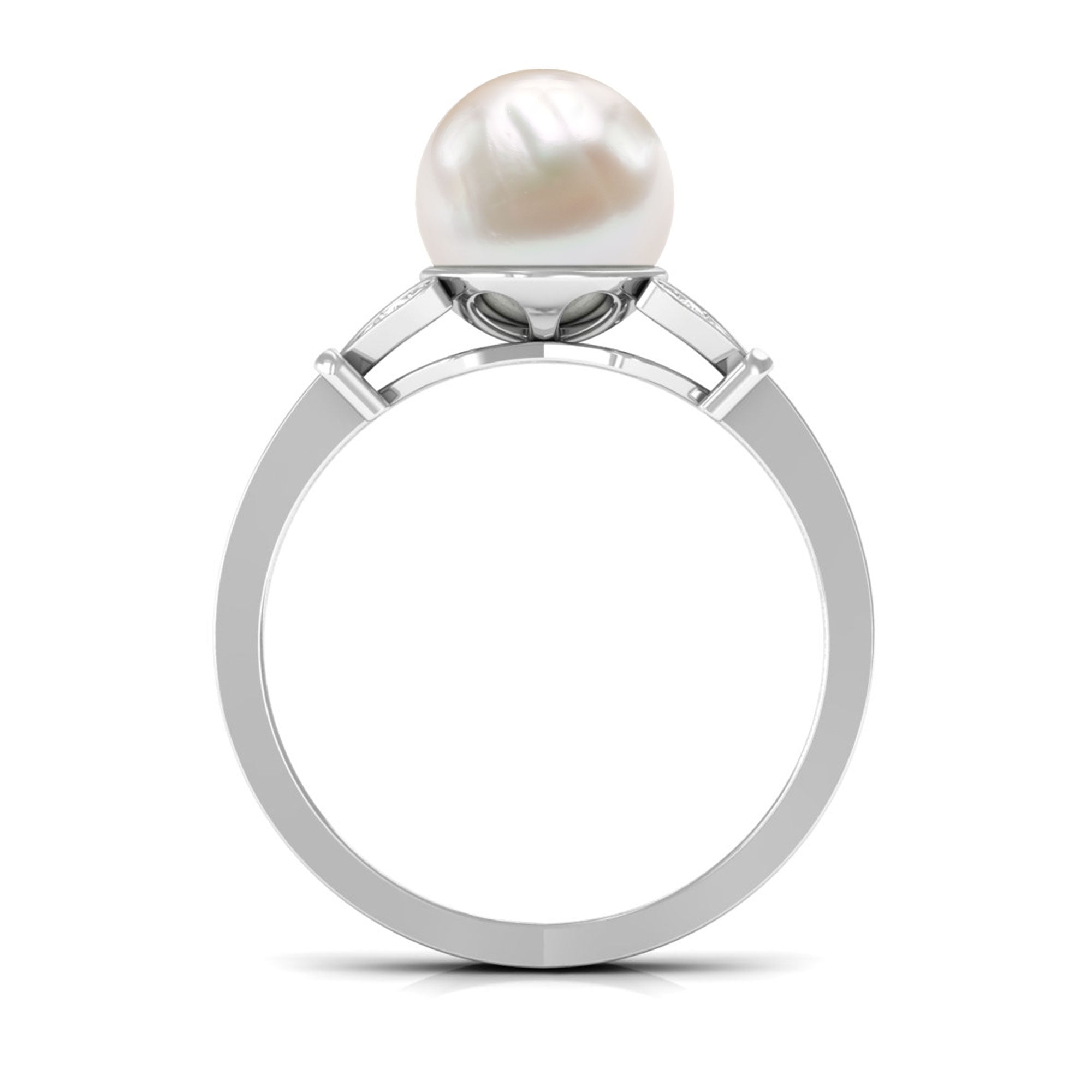 Bead Set Freshwater Pearl Solitaire Split Shank Ring with Diamond Freshwater Pearl - ( AAA ) - Quality - Rosec Jewels