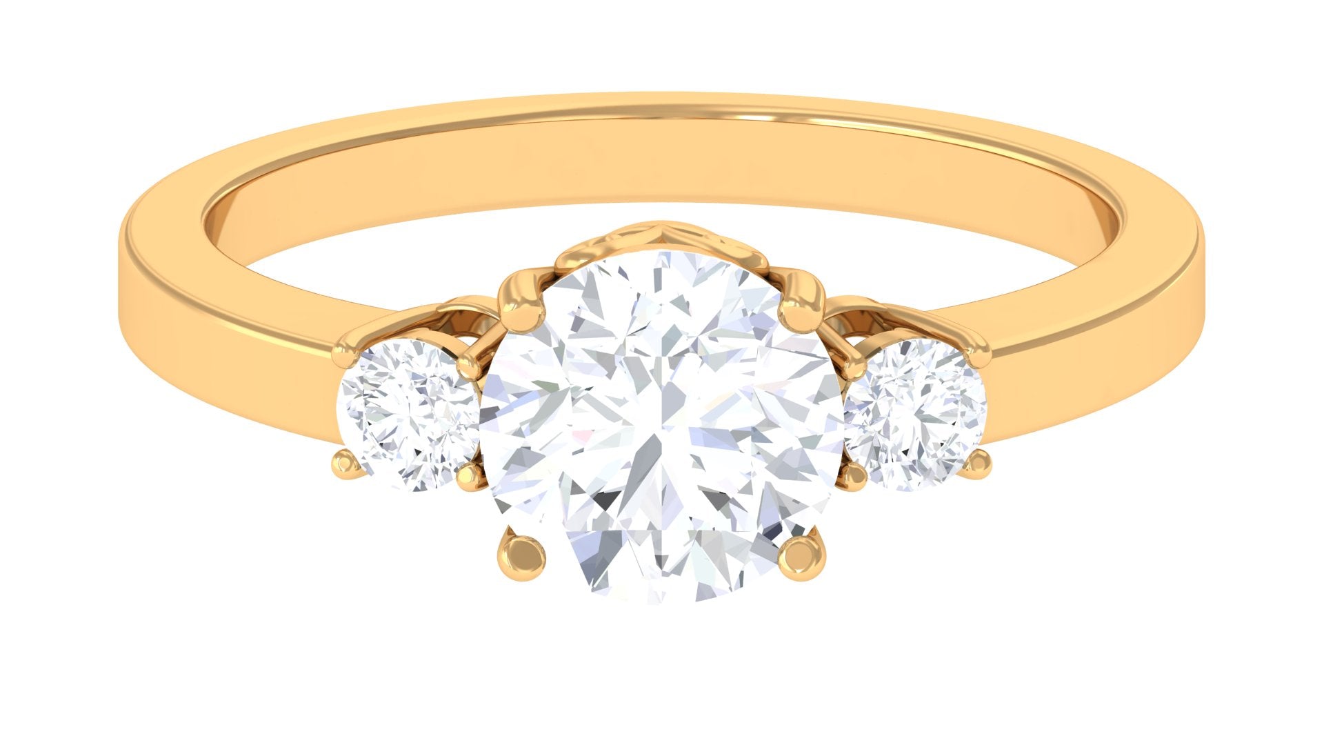 1.50 CT Round Zircon Three Stone Engagement Ring in Gold Zircon - ( AAAA ) - Quality - Rosec Jewels