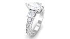 Certified Zircon Three Stone Engraved Band Ring Zircon - ( AAAA ) - Quality - Rosec Jewels